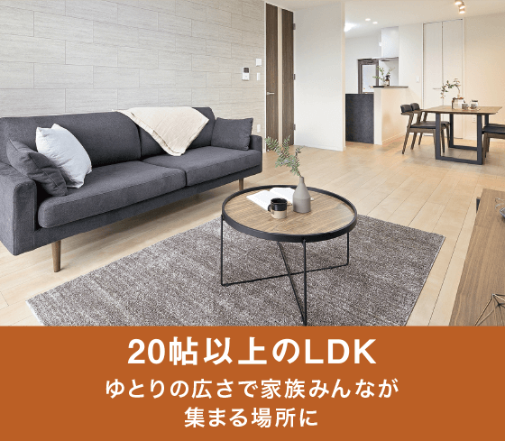 20帖以上のLDKゆとりの広さで家族みんなが集まる場所に