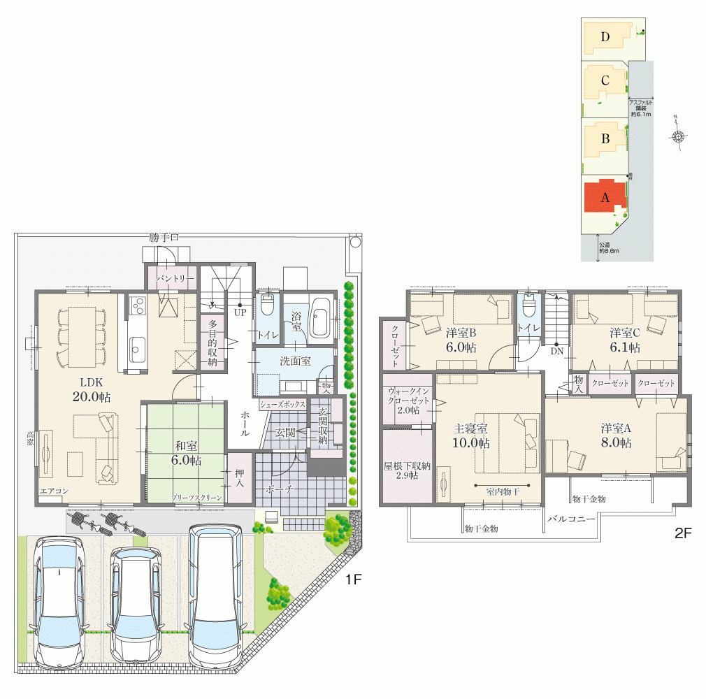 間取り 棟を選択 A B C D 区画 A 敷地面積 50 00坪 165 31m2 延床面積 40 99坪 135 51m2 価 格 未定 間取り 5ldk 多目的収納 ウォークインクローゼット 玄関収納 パントリー 価格 未定 駐車 駐車3台可 敷地面積 165 31m 2 50 00坪